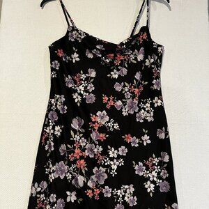 Women’s‎ Dark Floral Satin Slip Dress Cowl Neckline Fairy Midi Slits Size Large